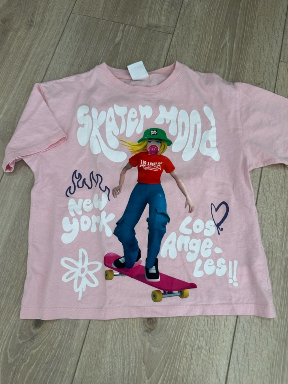 Zara Pink 'Skater Mood' Graphic Tee